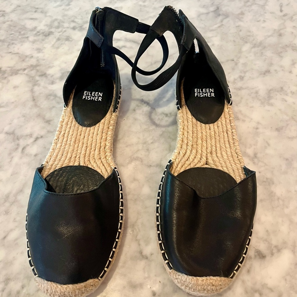 Eileen Fisher Black Leather Espadrilles 9.5